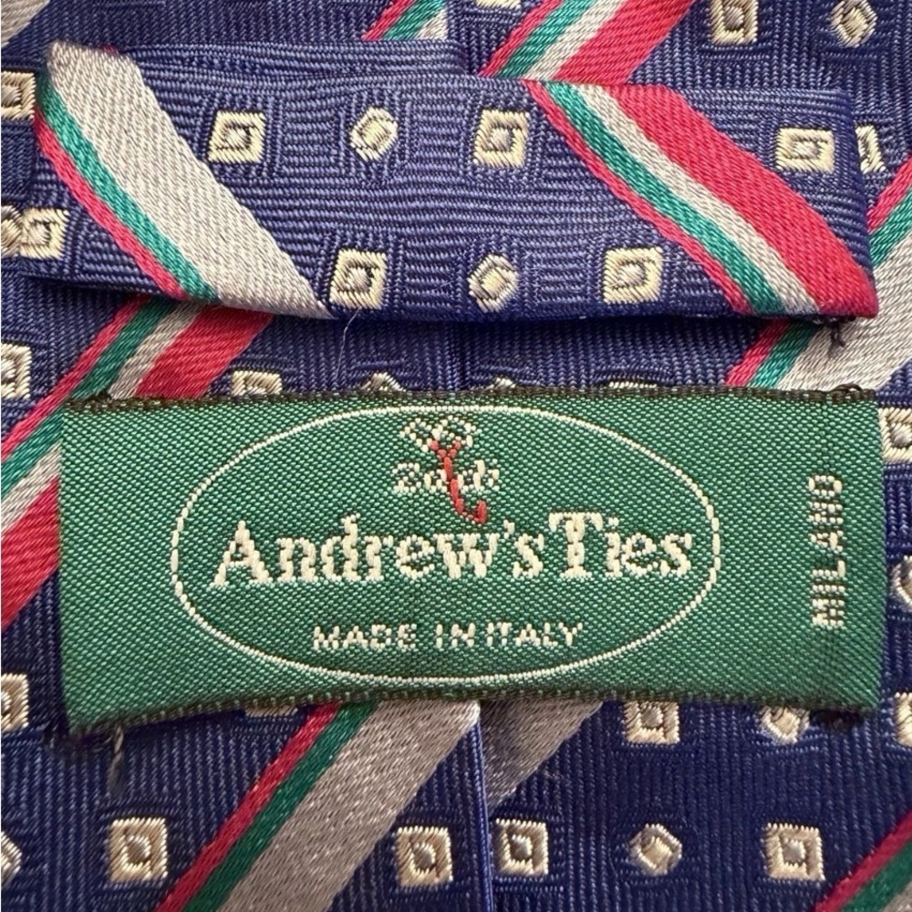 Andrew ties Classic Striped Men's Tie in Blue and Pink - Picture 3 of 3